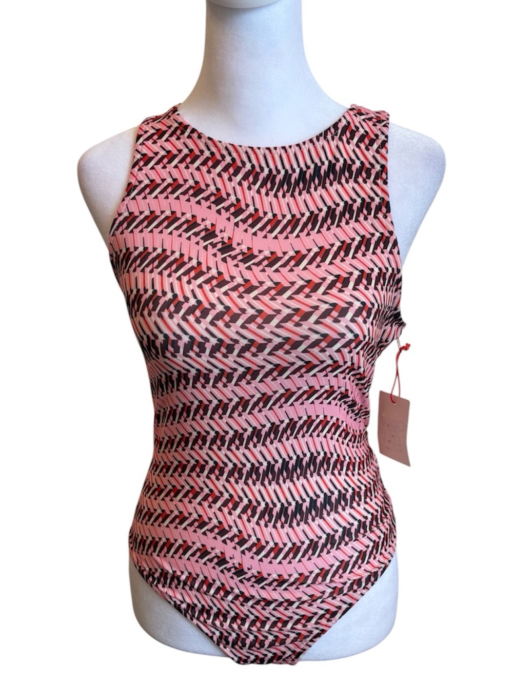 New Open Edit Medium Pink Geo Print Sleeveless Thong Bodysuit